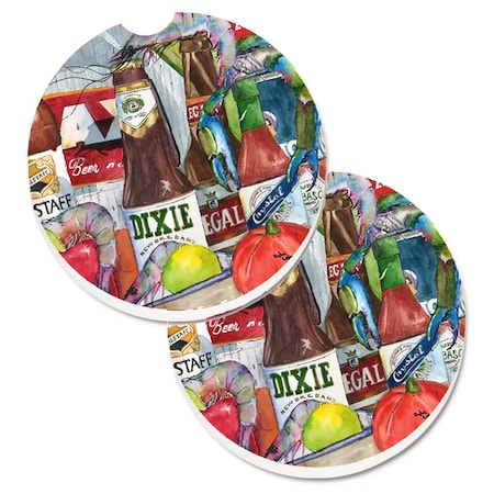 Carolines Treasures New Orleans Beers and Spices Set of 2 Cup Holder Car Coaster 1017-2CARC
